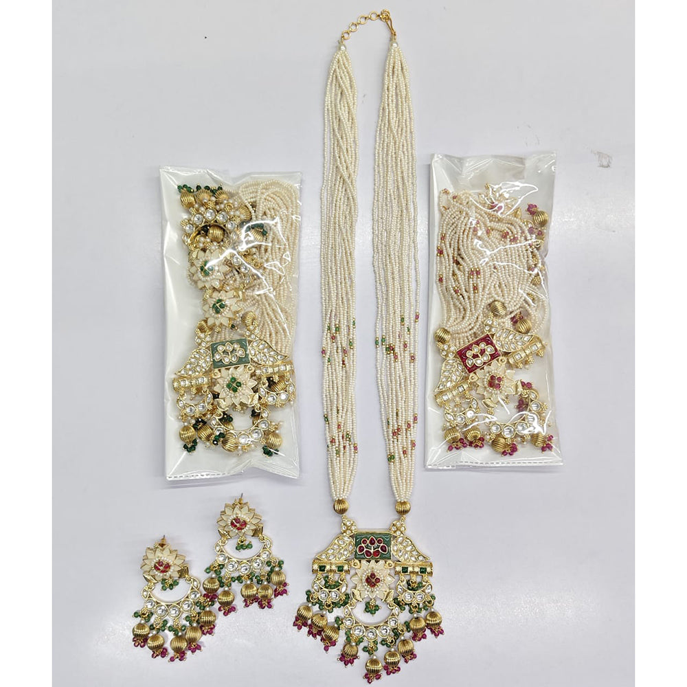 Rajwadi Collection Royal Pota Stone Pearl And Beads Meenakari Long Necklace Set