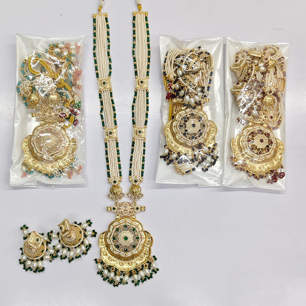 Rajwadi Collection Royal Pota Stone Pearl And Beads Meenakari Long Necklace Set