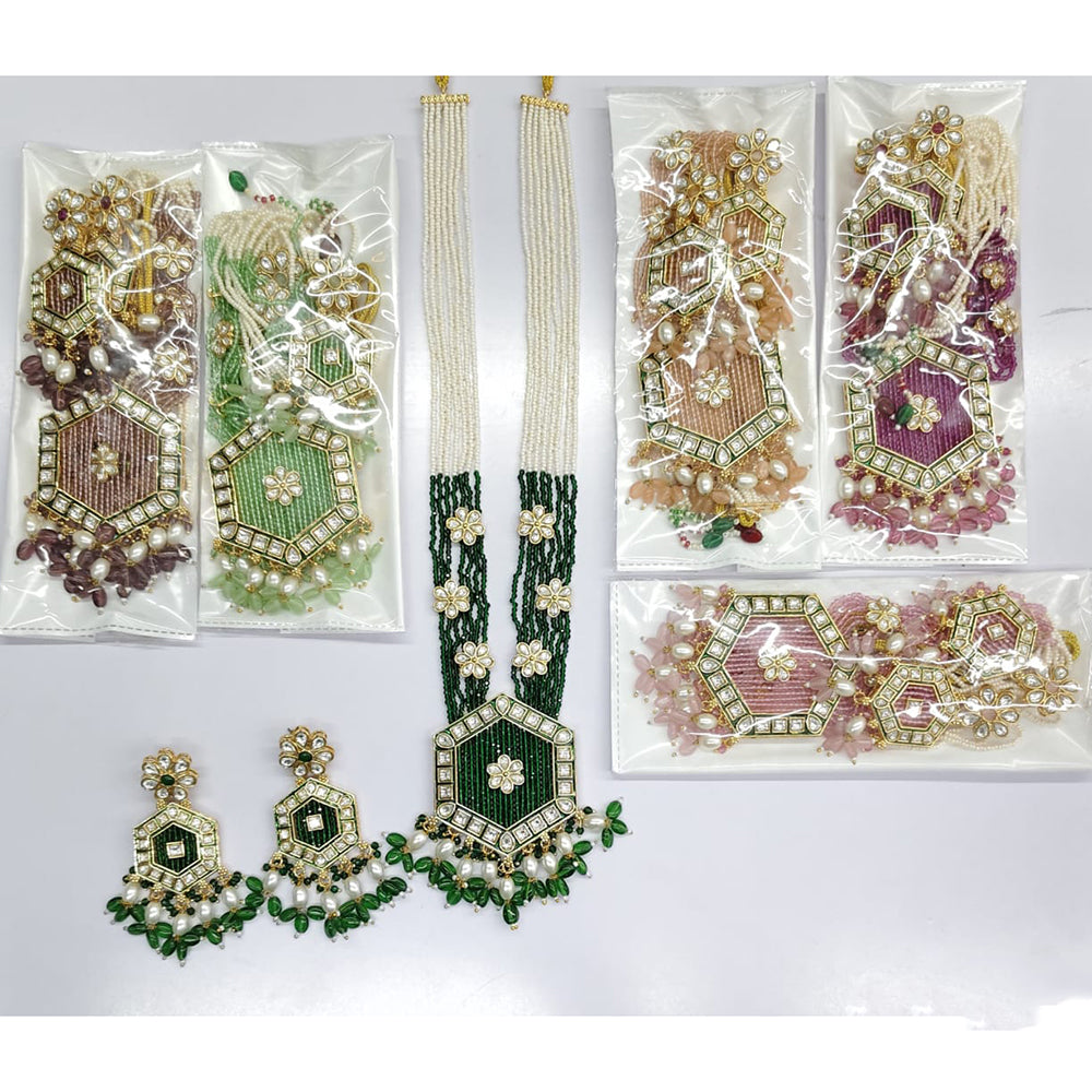 Rajwadi Collection Royal Crystal Stone Pearl And Beads Long Necklace Set