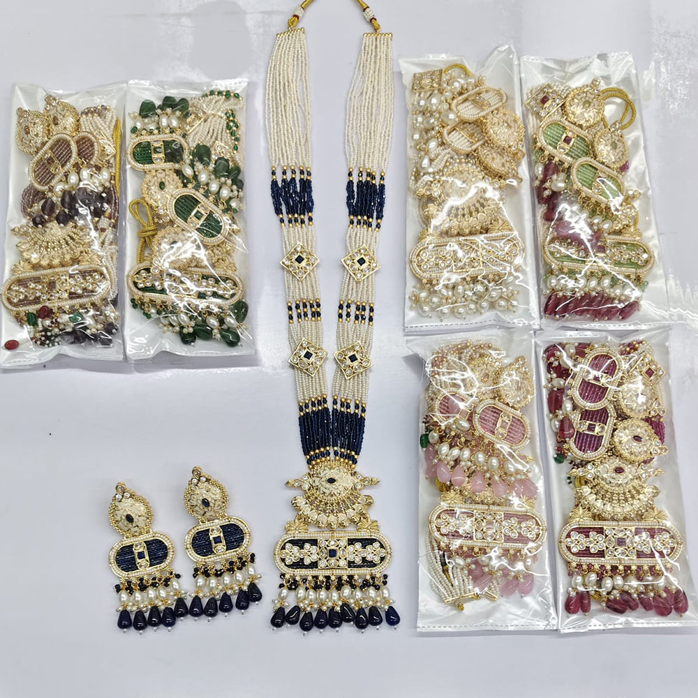 Rajwadi Collection Royal Pota Stone Pearl And Beads Meenakari Long Necklace Set