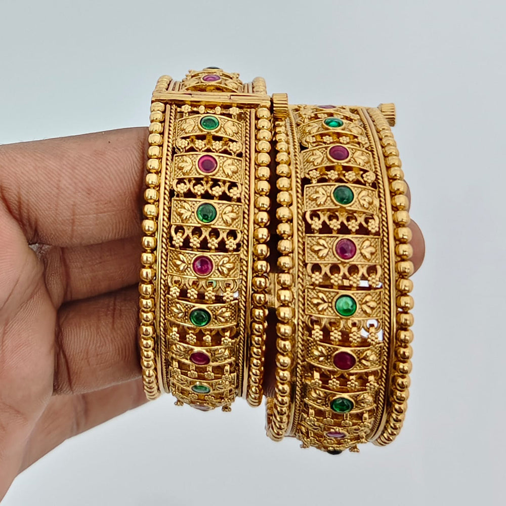 Rajwadi Collection High Gold Plated Traditional Pota Stone Openable Bangles Set