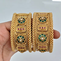 Rajwadi Collection High Gold Plated Traditional Pota Stone Openable Bangles Set 