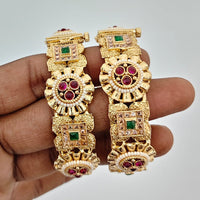 Rajwadi Collection Heritage Pota Stone And Pearl Openable Bangles Set 