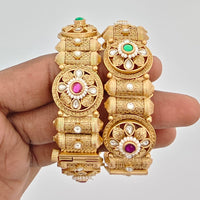 Rajwadi Collection Heritage Pota Stone And Pearl Openable Bangles Set 