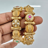 Rajwadi Collection Heritage Pota Stone And Pearl Openable Bangles Set 