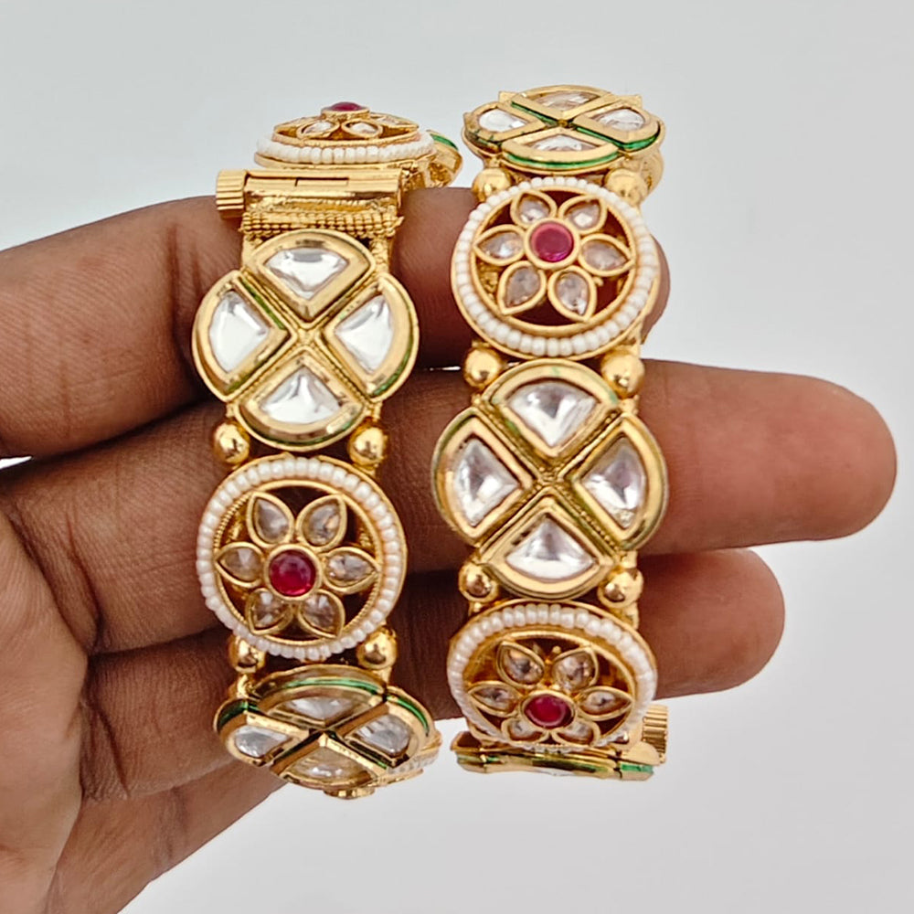 Rajwadi Collection Heritage Pota Stone And Pearl Openable Bangles Set