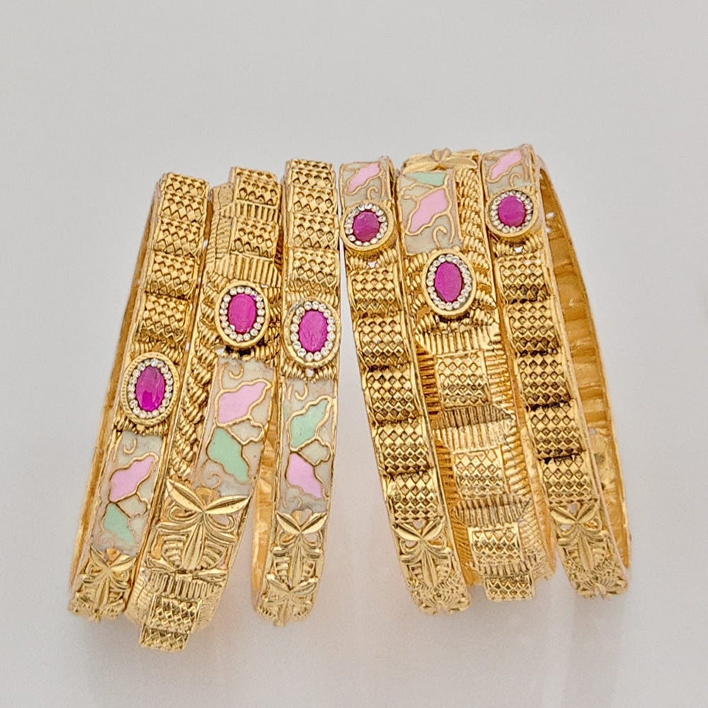 Rajwadi Collection Heritage Pota Stone And Meenakari Bangles Set