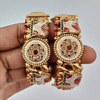 Rajwadi Collection Heritage Pota Stone And Meenakari Openable Bangles Set 