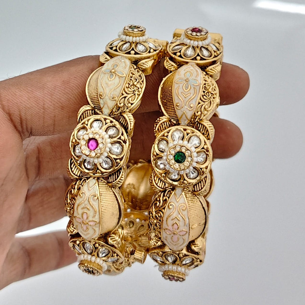 Rajwadi Collection Heritage Pota Stone And Meenakari Openable Bangles Set