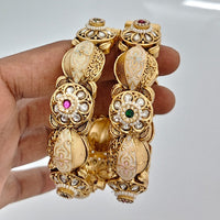 Rajwadi Collection Heritage Pota Stone And Meenakari Openable Bangles Set 