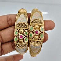 Rajwadi Collection Heritage Pota Stone And Meenakari Openable Bangles Set 
