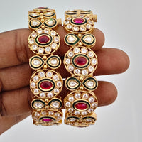 Rajwadi Collection Heritage Pota Stone And Austrian Stone Meenakari Openable Bangles Set 