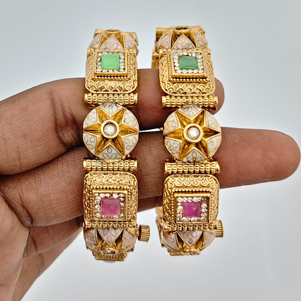 Rajwadi Collection Heritage Pota Stone And Austrian Stone Meenakari Openable Bangles Set