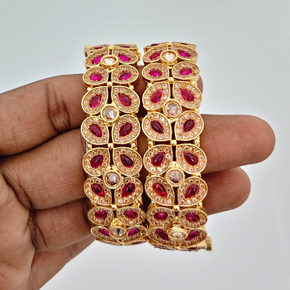 Rajwadi Collection Heritage Pota Stone And Austrian Stone Openable Bangles Set