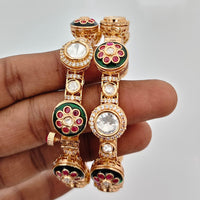 Rajwadi Collection Heritage Pota Stone And Austrian Stone Openable Bangles Set 