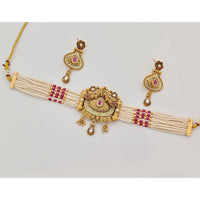 Rajwadi Collection Regal Pota And Meenakari Pearl Choker Necklace Set