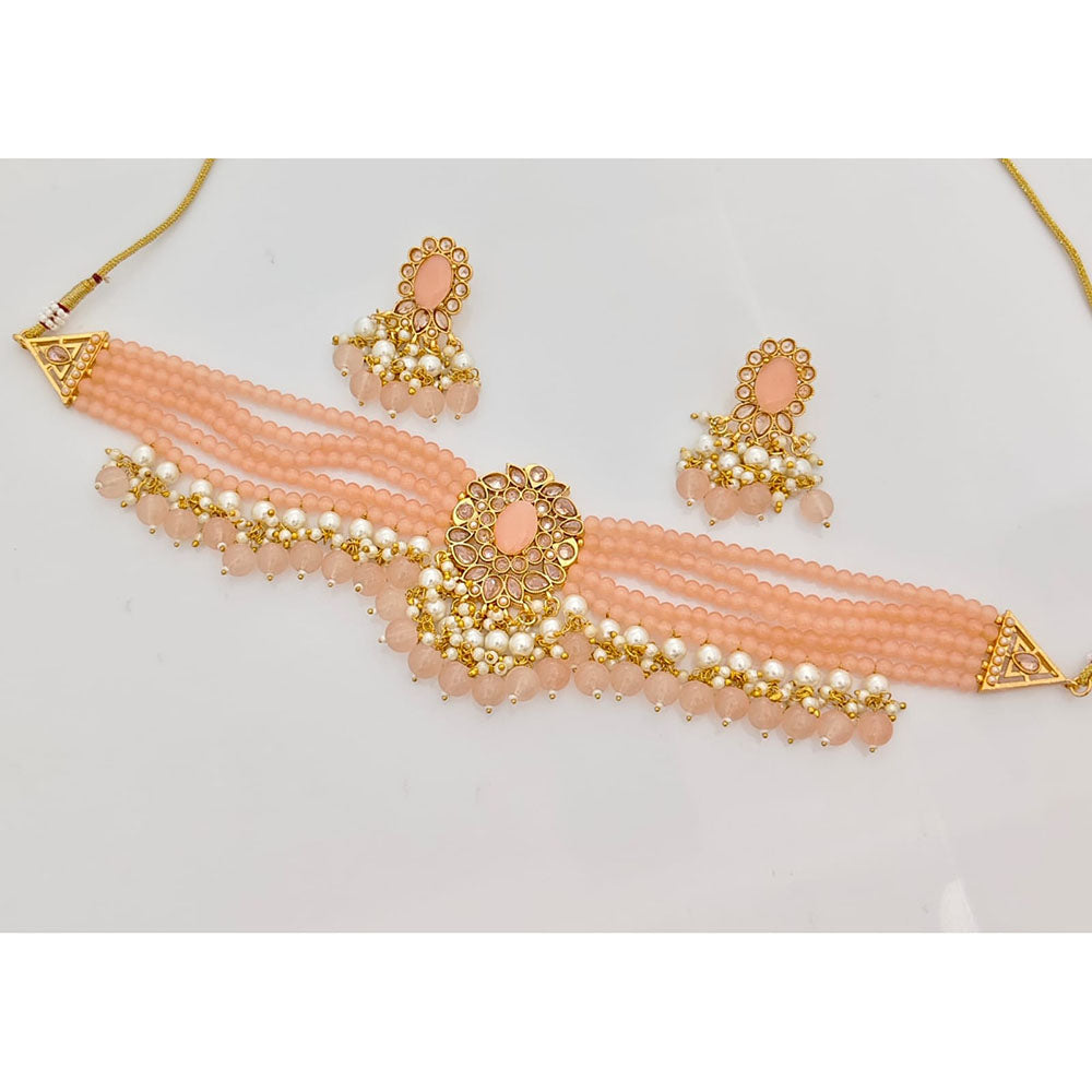 Rajwadi Collection Classic Crystal Stone Pearl And Beaded Choker Necklace Set