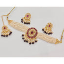 Rajwadi Collection Classic Crystal Stone Pearl And Beaded Choker Necklace Set