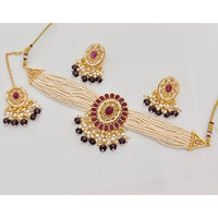 Rajwadi Collection Classic Crystal Stone Pearl And Beaded Choker Necklace Set