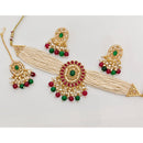 Rajwadi Collection Classic Crystal Stone Pearl And Beaded Choker Necklace Set