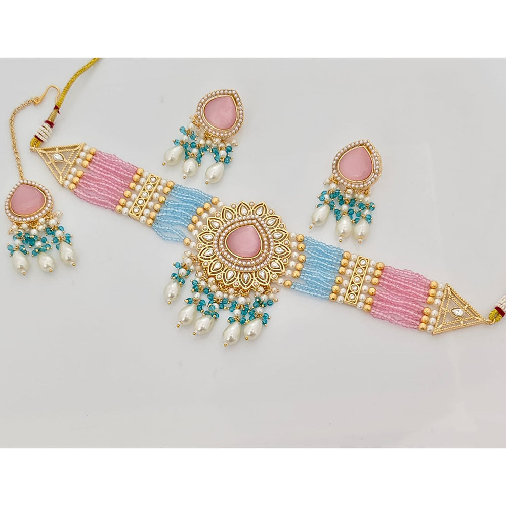 Rajwadi Collection Classic Pota Stone Pearl And Beaded Choker Necklace Set