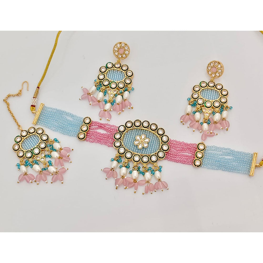 Rajwadi Collection Classic Pota Stone Pearl And Beaded Choker Necklace Set