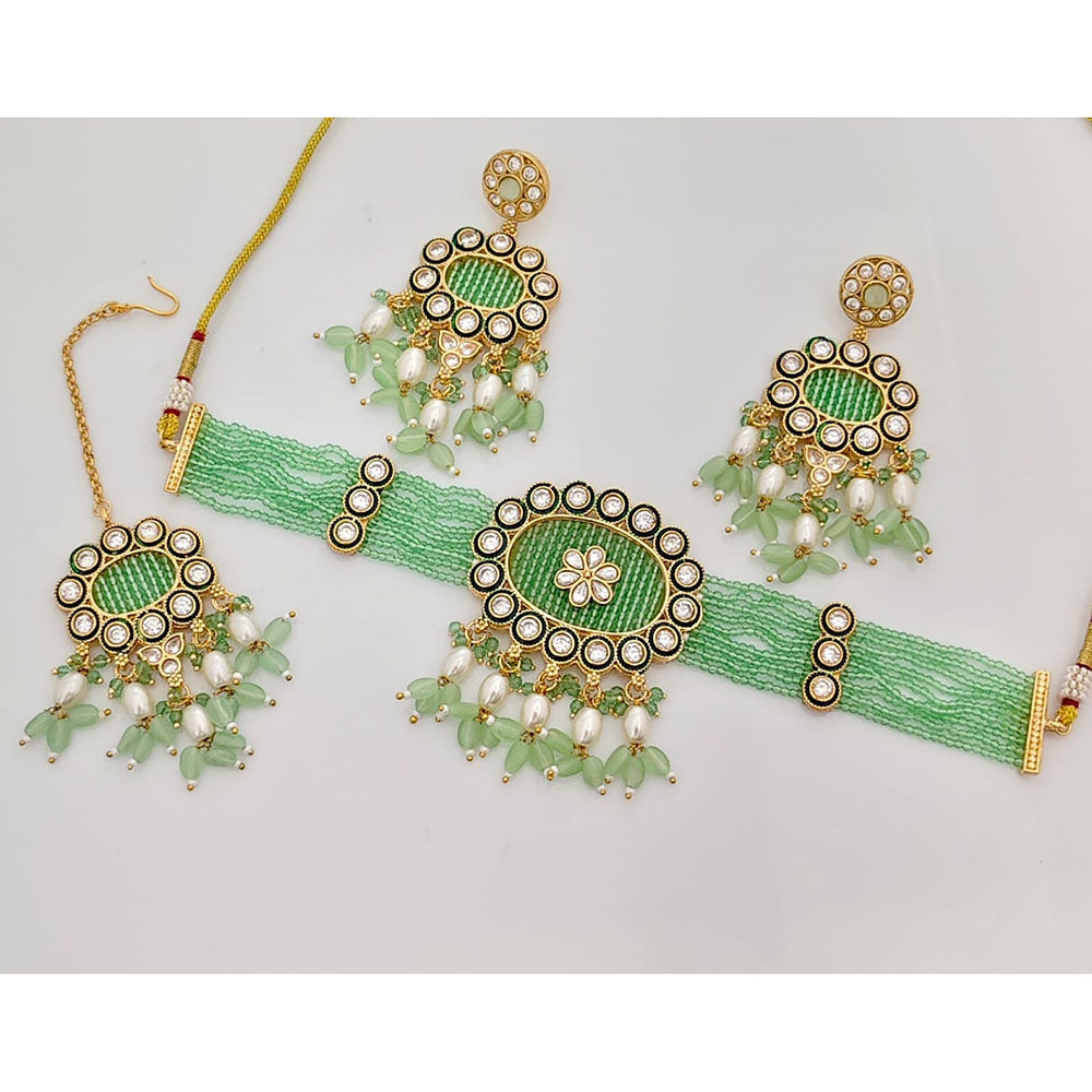 Rajwadi Collection Classic Pota Stone Pearl And Beaded Choker Necklace Set