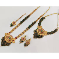 Rajwadi Collection Pota Stone And Beads Double Layer Necklace Set