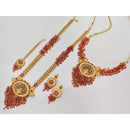 Rajwadi Collection Pota Stone And Beads Double Layer Necklace Set