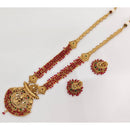Rajwadi Collection Royal Pota Stone And Pearl Temple Long Necklace Set