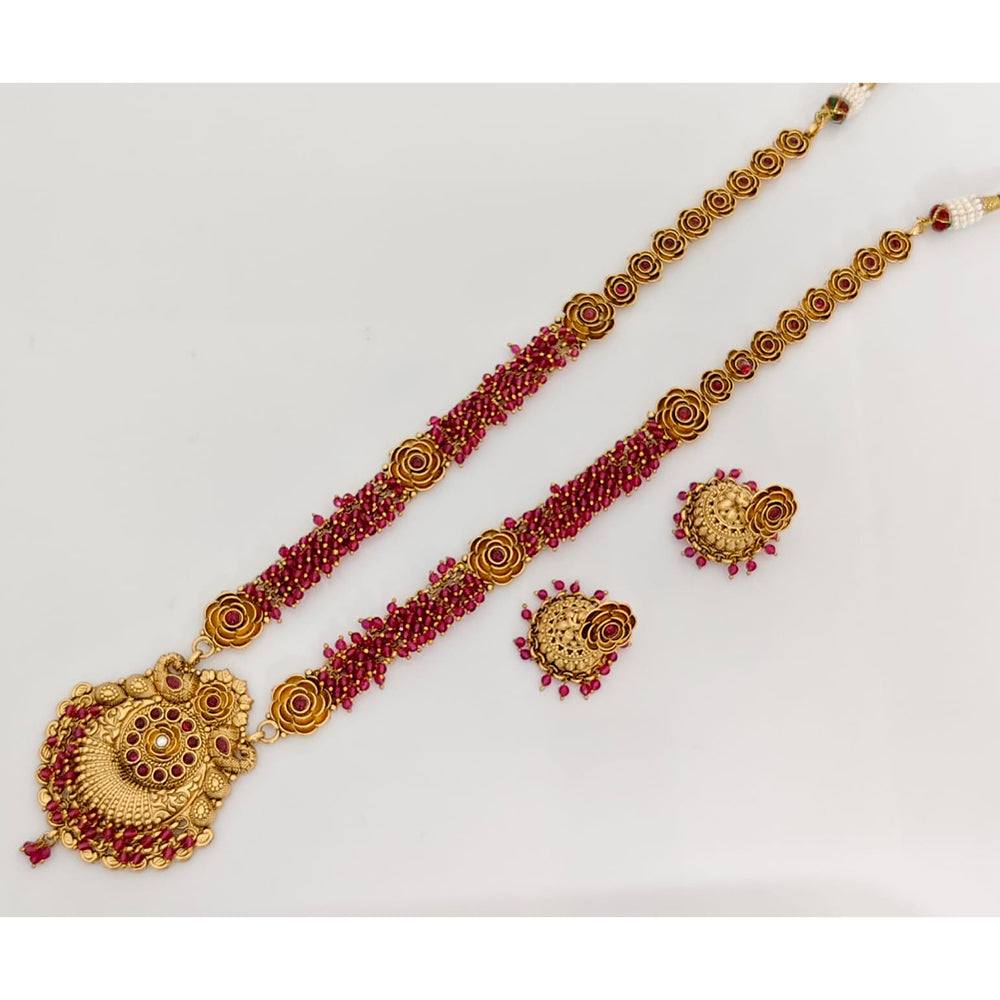 Rajwadi Collection Royal Pota Stone And Pearl Long Necklace Set