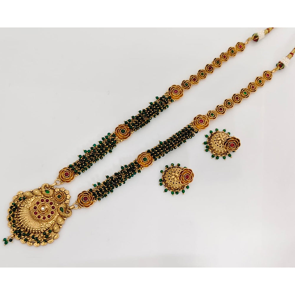 Rajwadi Collection Royal Pota Stone And Pearl Long Necklace Set