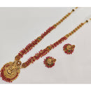 Rajwadi Collection Royal Pota Stone And Pearl Temple Long Necklace Set