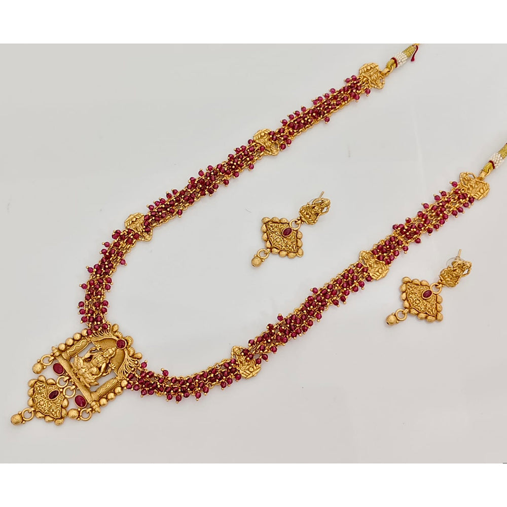 Rajwadi Collection Royal Pota Stone And Pearl Temple Long Necklace Set