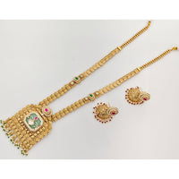 Rajwadi Collection Traditional Pota Stone And Pearl Long Necklace Set
