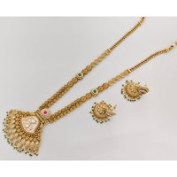 Rajwadi Collection Traditional Pota Stone And Pearl Long Necklace Set