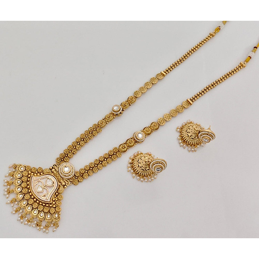 Rajwadi Collection Traditional Pota Stone And Pearl Long Necklace Set