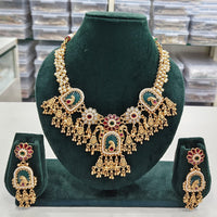 Rajwadi Collection Royal Kundan And Pota Stone And Pearl Necklace Set