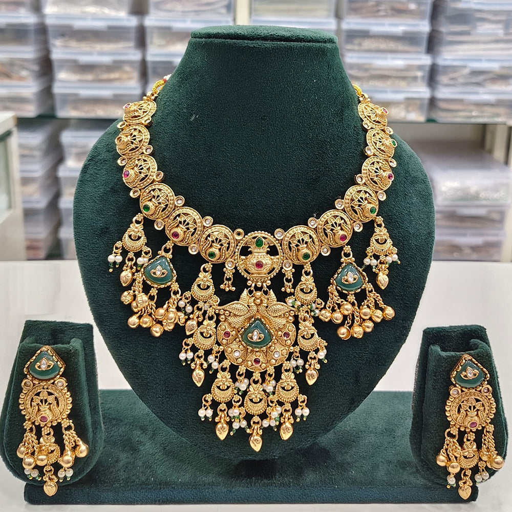 Rajwadi Collection Traditional Meenakari And Pearl Necklace Set with Bird Motifs
