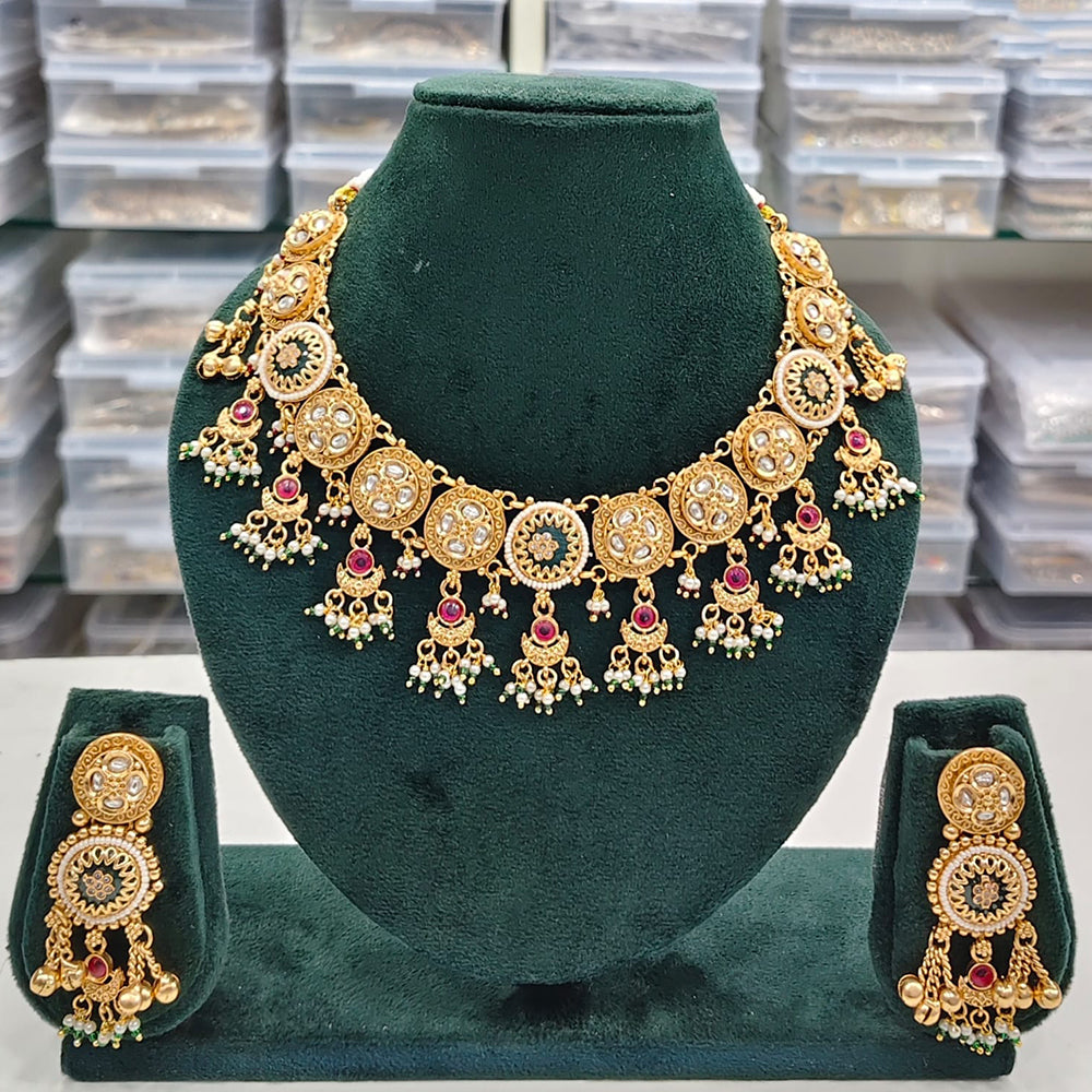 Rajwadi Collection Traditional Kundan And Meenakari And Pearl Necklace Set