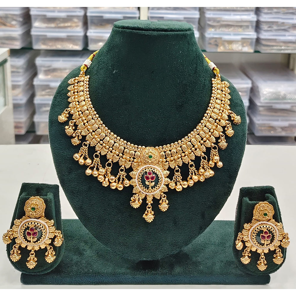 Rajwadi Collection Traditional Meenakari Necklace Set with Flower Motif