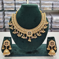 Rajwadi Collection Traditional Pota Stone And Pearl Necklace Set