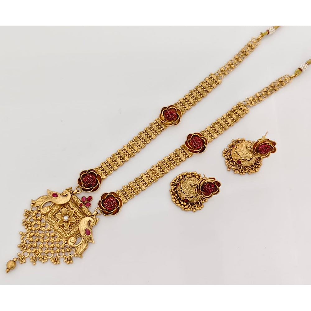 Rajwadi Collection Heritage Kundan Stone Long Necklace Set with Bird Motifs