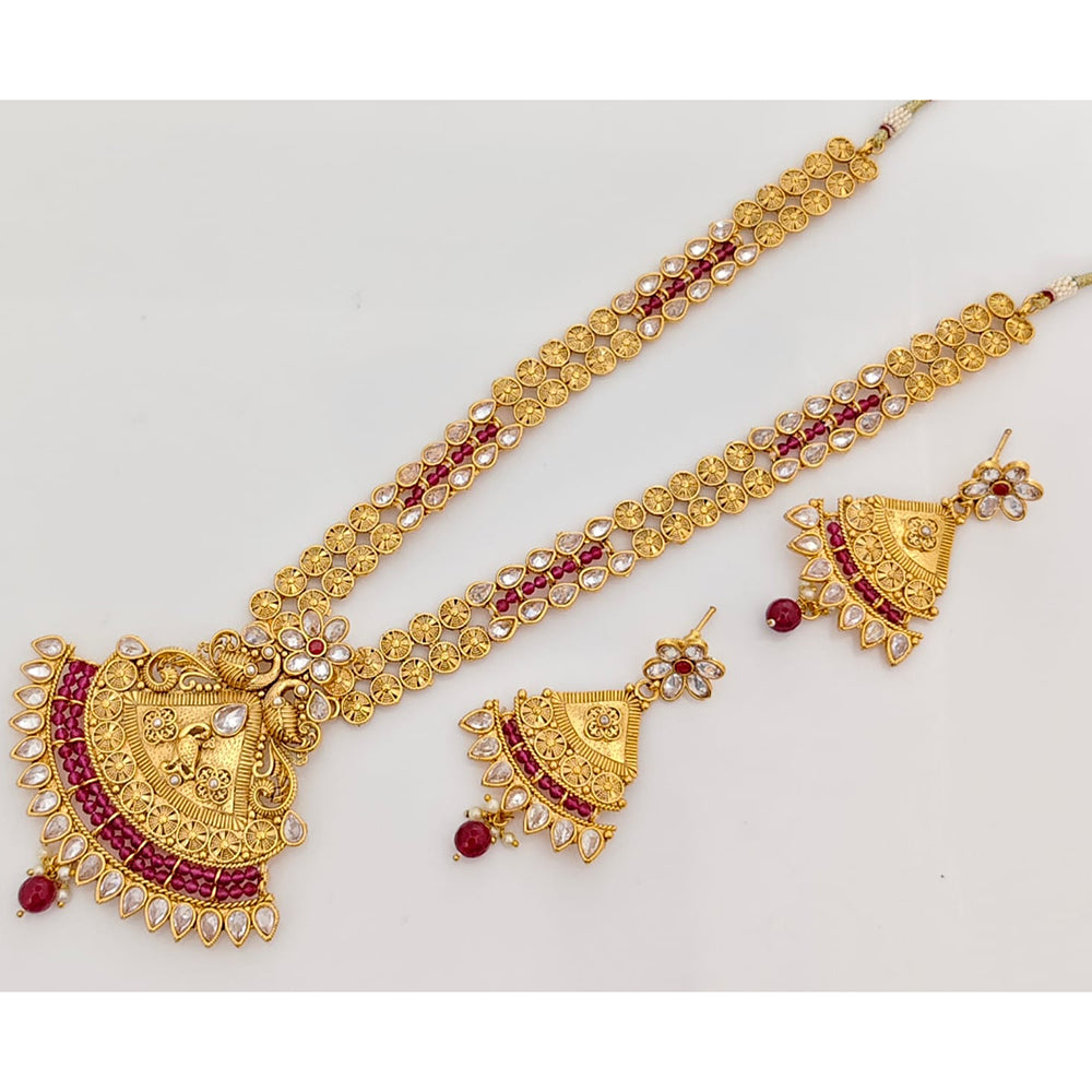 Rajwadi Collection Royal Crystal And Pota Stone Long Necklace Set With Bird Motif