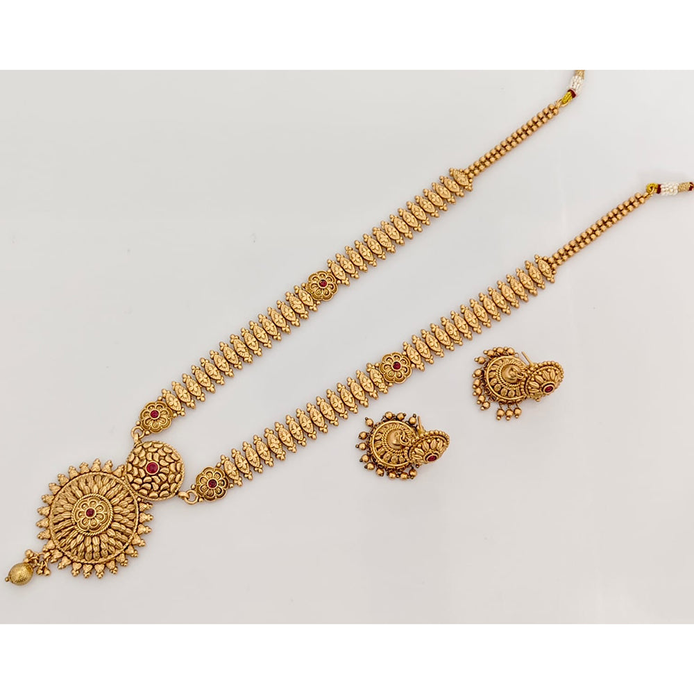 Rajwadi Collection Royal Pota Stone Long Necklace Set With Floral Motifs
