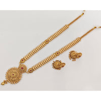 Rajwadi Collection Royal Pota Stone Long Necklace Set With Floral Motifs