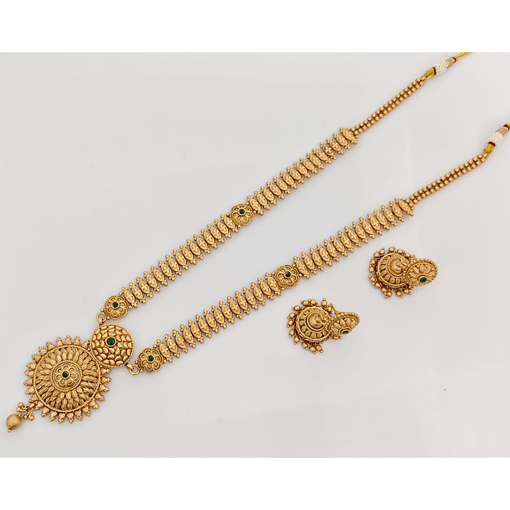 Rajwadi Collection Royal Pota Stone Long Necklace Set With Floral Motifs