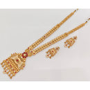 Rajwadi Collection Royal Pota Stone And Crystal Long Necklace Set With Floral Motifs