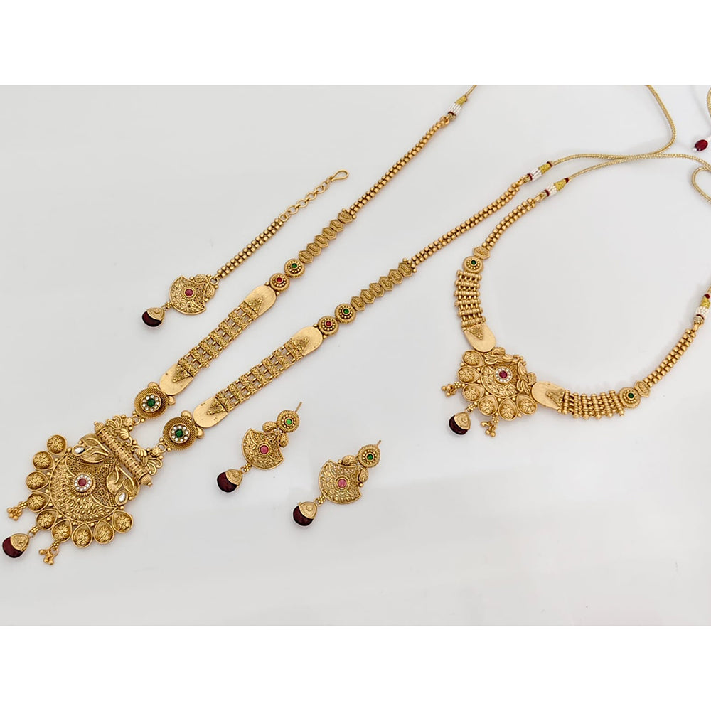 Rajwadi Collection Royal Pota Stone And Beads Long And Short Double Necklace Set