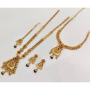 Rajwadi Collection Regal Pota Stone Long And Short Double Necklace Set With Flower Motifs